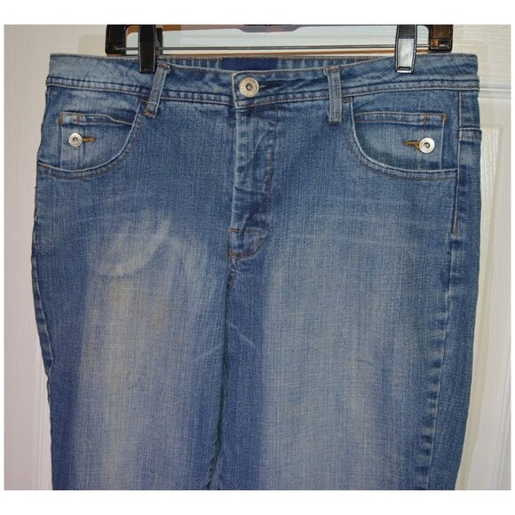 LA Blues Stretch Women's Worn Distressed Look Blue Jeans Pants Size 14 - Picture 2 of 7